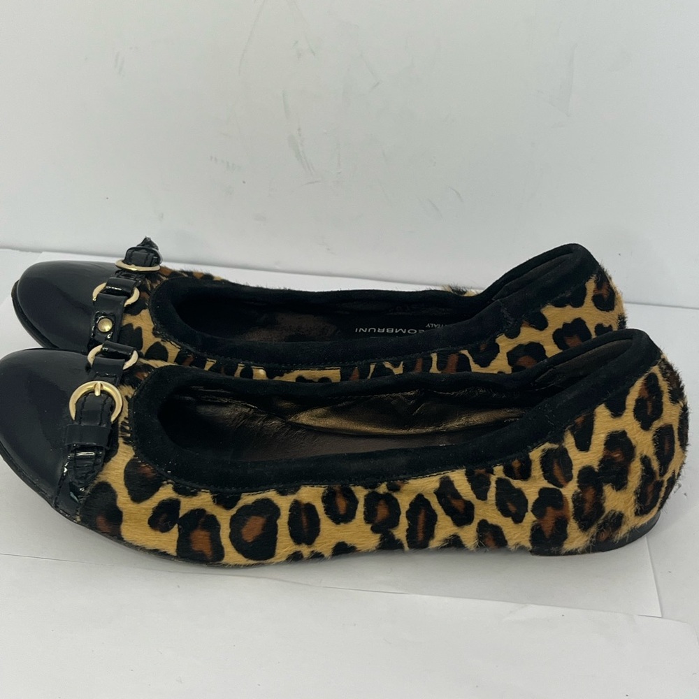 AGL Attilio LEOMBRUNI BALLET FLATS Leopard Black CAP TOE 37 Made In Italy FLAWS